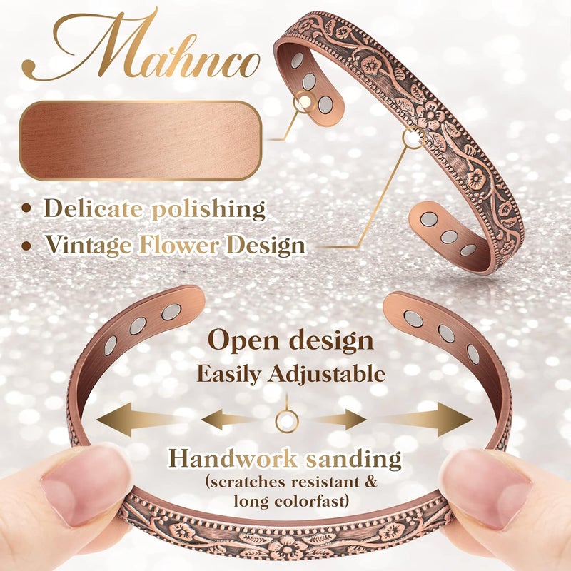 Mahnco Magnetic Lymph Detox Bracelet: Copper Bracelet for Women Men, 100% Pure Copper Bracelet with 6 Magnets 3500 Gauss - Jewelry Gifts (2PCS) - Image 3
